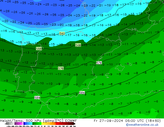 Z500/Rain (+SLP)/Z850 ECMWF ven 27.09.2024 06 UTC