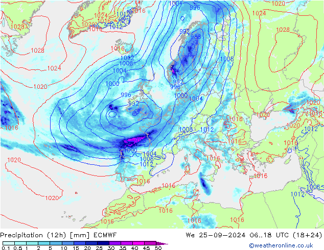 осадки (12h) ECMWF ср 25.09.2024 18 UTC