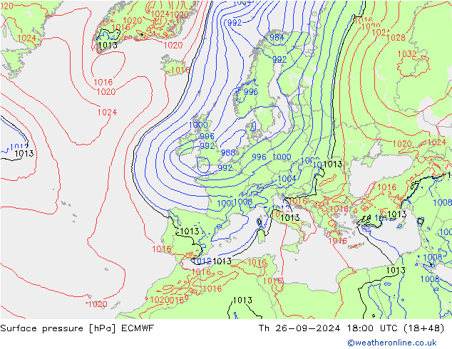 pressão do solo ECMWF Qui 26.09.2024 18 UTC