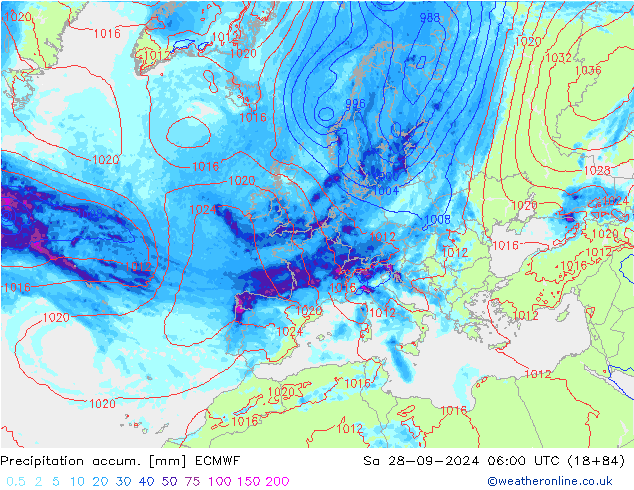 Totale neerslag ECMWF za 28.09.2024 06 UTC