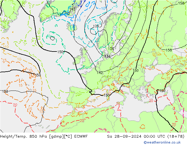 Hoogte/Temp. 850 hPa ECMWF za 28.09.2024 00 UTC