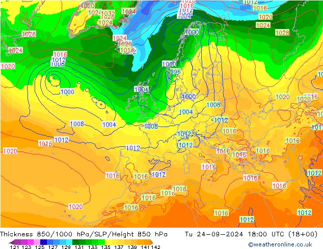 Thck 850-1000 гПа ECMWF вт 24.09.2024 18 UTC