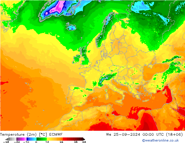 Temperatura (2m) ECMWF Qua 25.09.2024 00 UTC