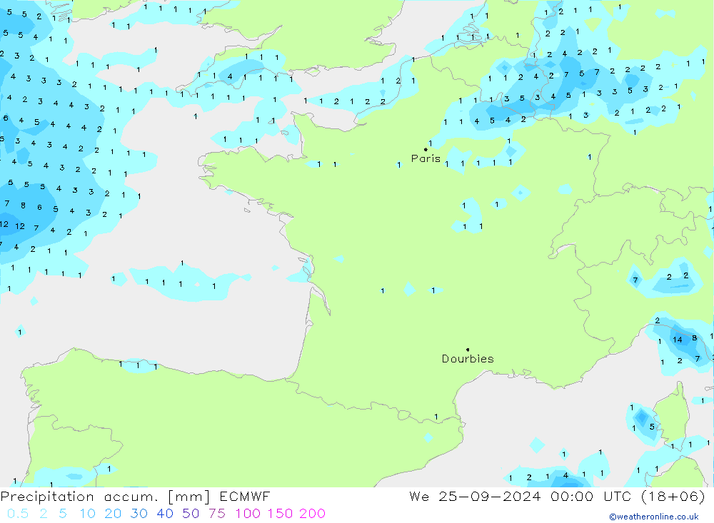 Precipitation accum. ECMWF ср 25.09.2024 00 UTC