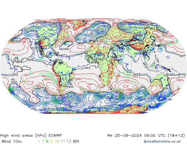 High wind areas ECMWF ср 25.09.2024 06 UTC