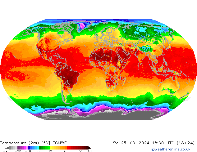 Temperatura (2m) ECMWF Qua 25.09.2024 18 UTC