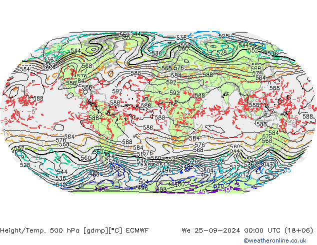 Z500/Rain (+SLP)/Z850 ECMWF Qua 25.09.2024 00 UTC