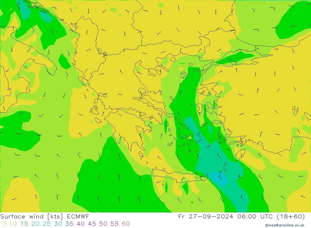 ветер 10 m ECMWF пт 27.09.2024 06 UTC