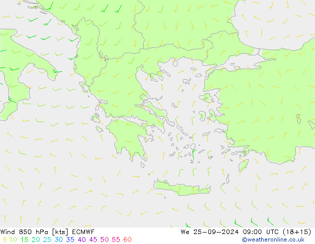 Wind 850 hPa ECMWF We 25.09.2024 09 UTC