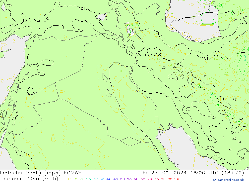 Isotachs (mph) ECMWF Fr 27.09.2024 18 UTC