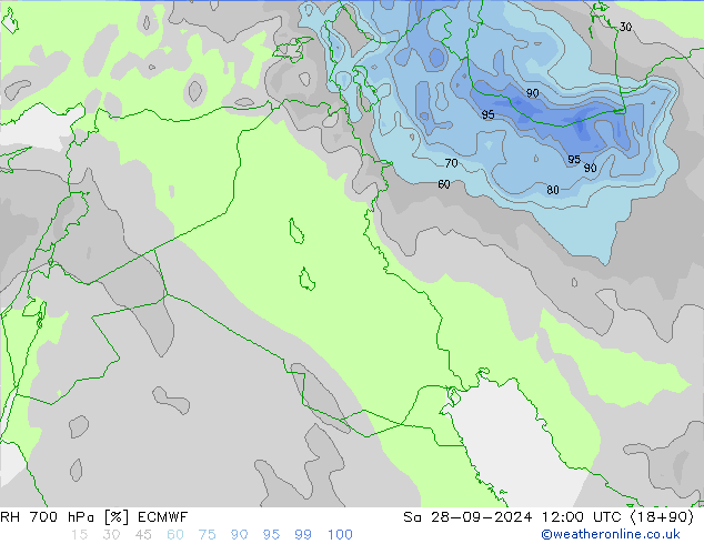 RH 700 hPa ECMWF Sa 28.09.2024 12 UTC