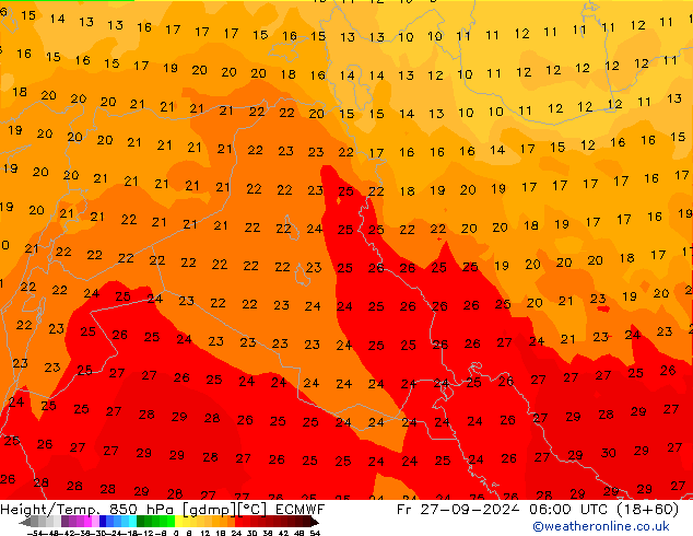 Z500/Yağmur (+YB)/Z850 ECMWF Cu 27.09.2024 06 UTC