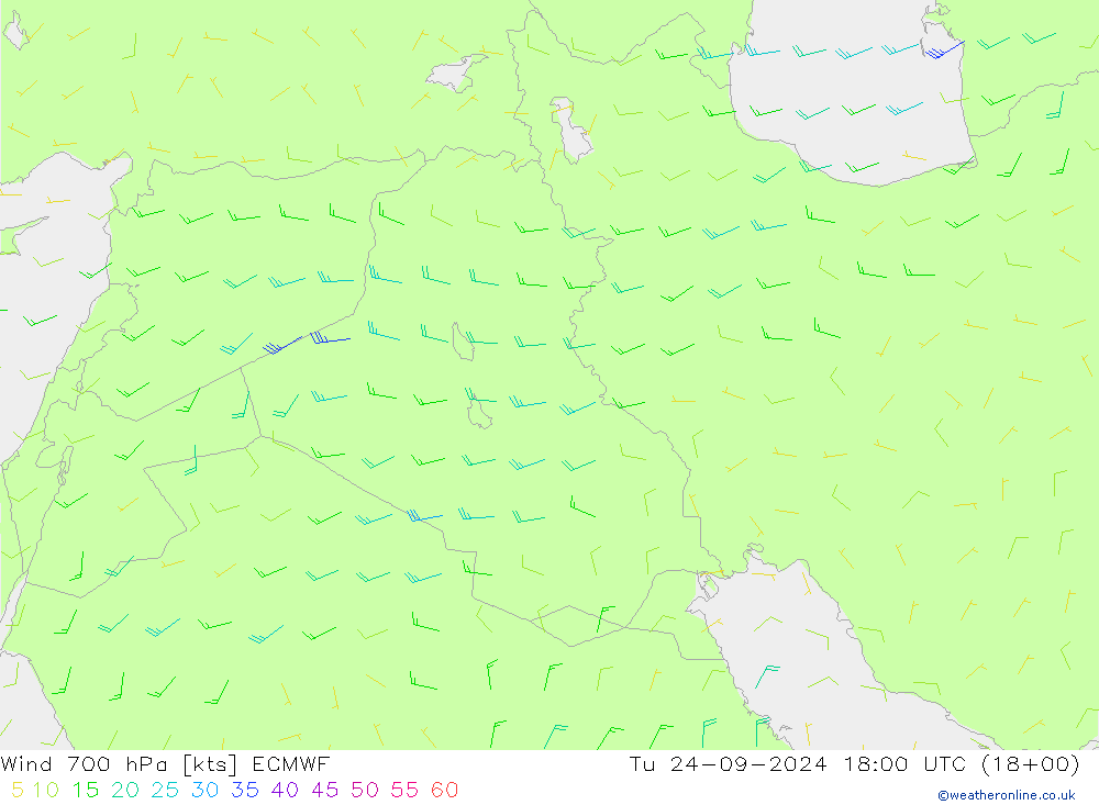 Wind 700 hPa ECMWF Tu 24.09.2024 18 UTC