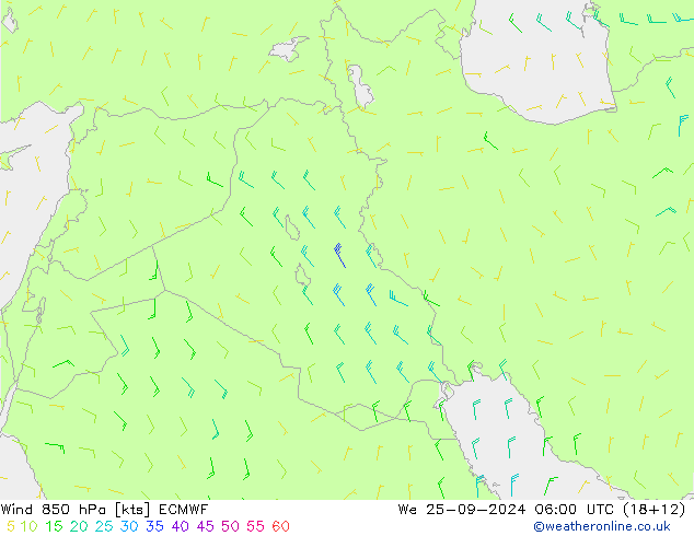 Viento 850 hPa ECMWF mié 25.09.2024 06 UTC