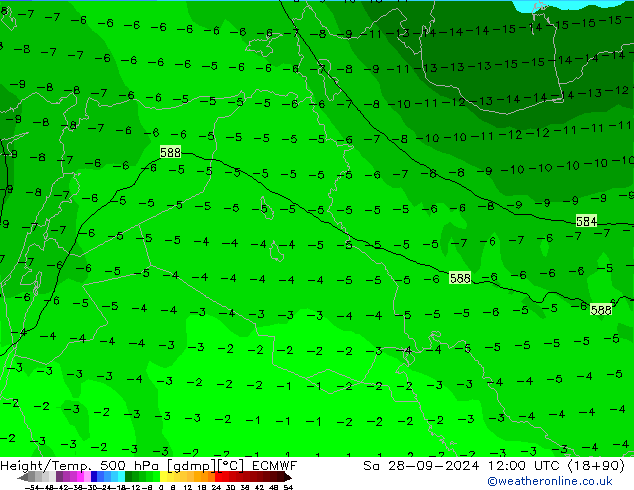 Height/Temp. 500 гПа ECMWF сб 28.09.2024 12 UTC