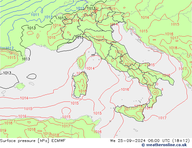 Surface pressure ECMWF We 25.09.2024 06 UTC