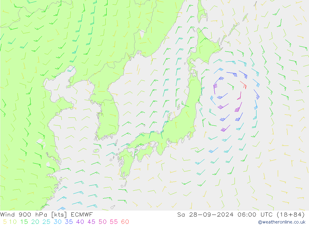 Wind 900 hPa ECMWF Sa 28.09.2024 06 UTC