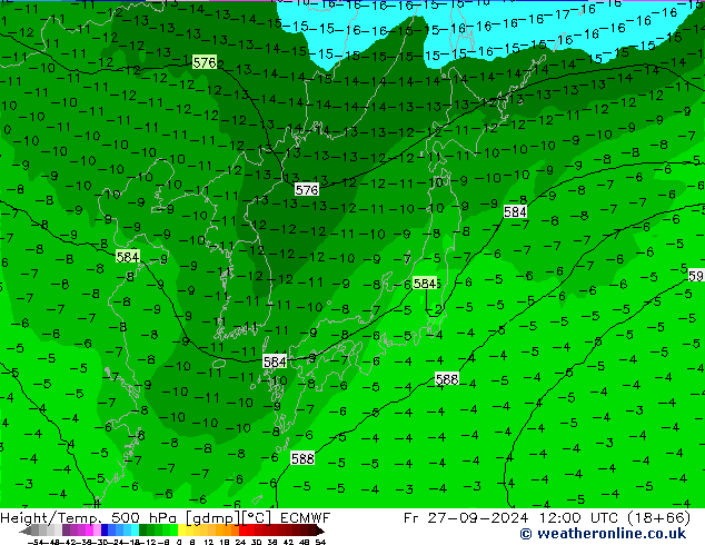 Yükseklik/Sıc. 500 hPa ECMWF Cu 27.09.2024 12 UTC