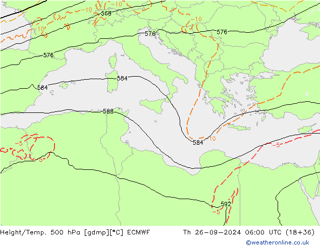 Height/Temp. 500 hPa ECMWF Th 26.09.2024 06 UTC