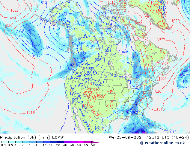 Z500/Rain (+SLP)/Z850 ECMWF Qua 25.09.2024 18 UTC