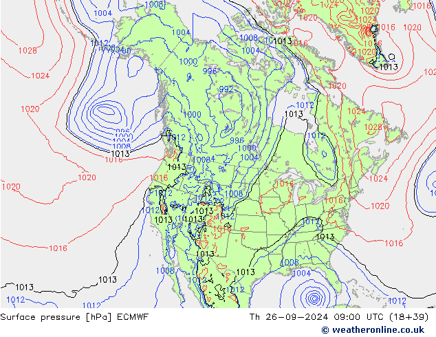 Pressione al suolo ECMWF gio 26.09.2024 09 UTC