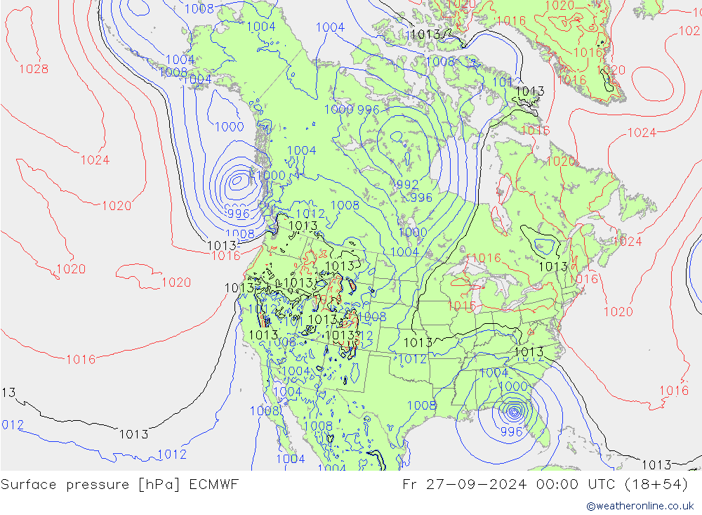 приземное давление ECMWF пт 27.09.2024 00 UTC