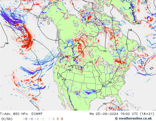 T-Adv. 850 hPa ECMWF Qua 25.09.2024 15 UTC