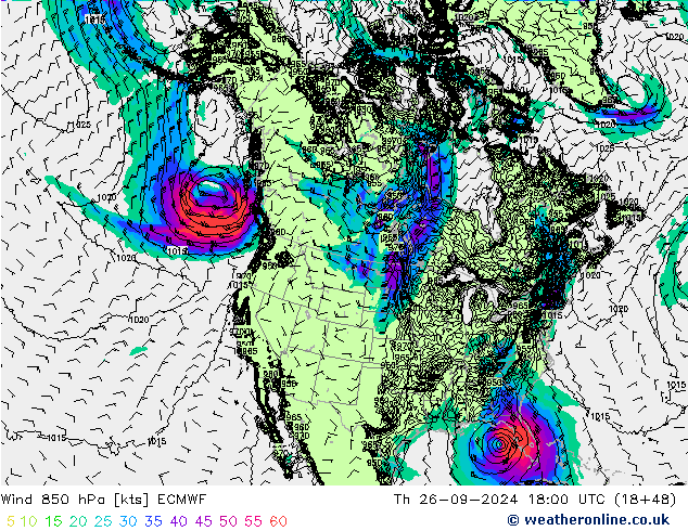 Vento 850 hPa ECMWF Qui 26.09.2024 18 UTC