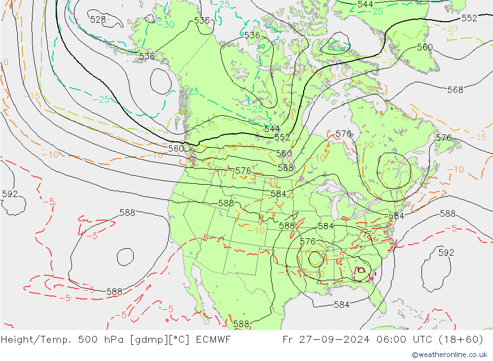 Z500/Rain (+SLP)/Z850 ECMWF Fr 27.09.2024 06 UTC