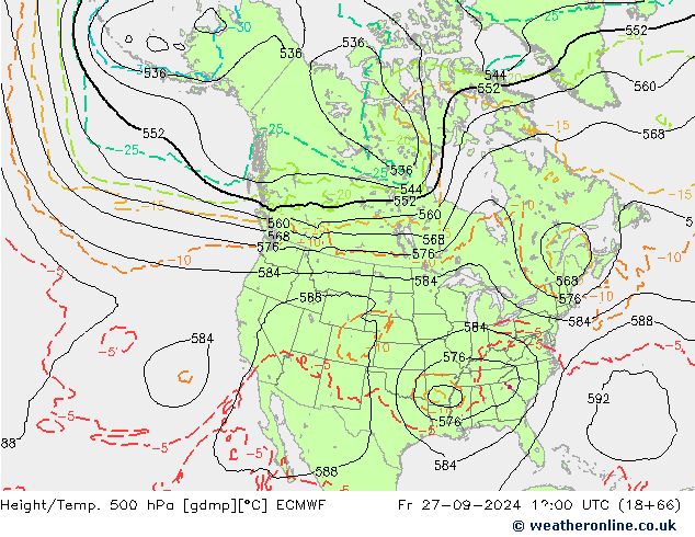 Z500/Rain (+SLP)/Z850 ECMWF Pá 27.09.2024 12 UTC