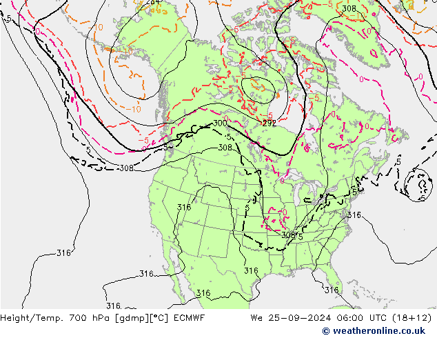 Height/Temp. 700 гПа ECMWF ср 25.09.2024 06 UTC