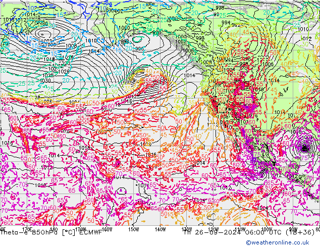 Theta-e 850hPa ECMWF jue 26.09.2024 06 UTC