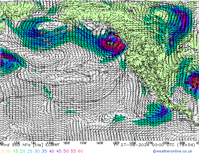 Wind 950 hPa ECMWF Pá 27.09.2024 00 UTC