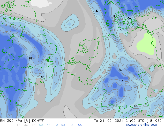 300 hPa Nispi Nem ECMWF Sa 24.09.2024 21 UTC