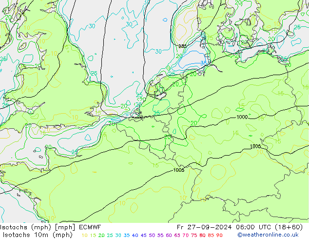 Isotachs (mph) ECMWF ven 27.09.2024 06 UTC