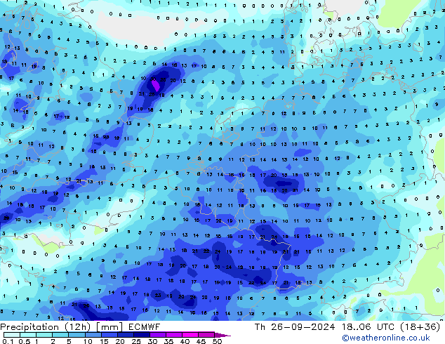 Precipitation (12h) ECMWF Th 26.09.2024 06 UTC