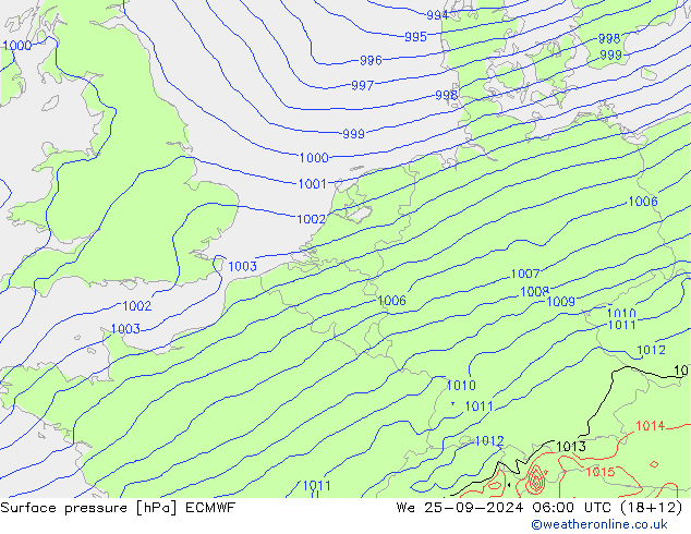 Presión superficial ECMWF mié 25.09.2024 06 UTC