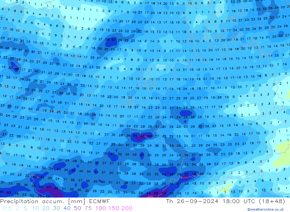 Precipitation accum. ECMWF  26.09.2024 18 UTC