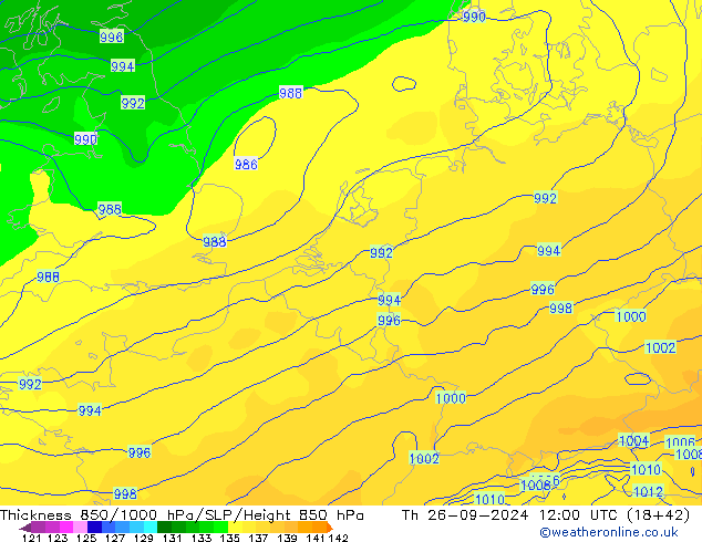 Thck 850-1000 hPa ECMWF Čt 26.09.2024 12 UTC