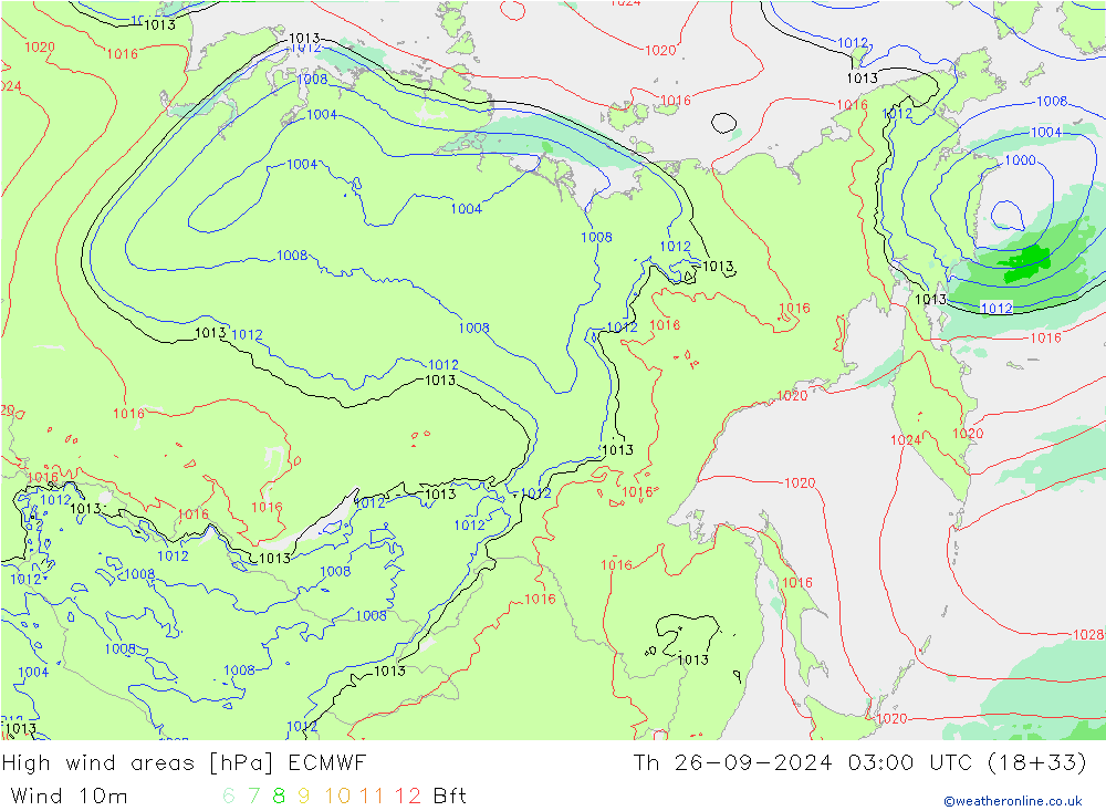 High wind areas ECMWF Qui 26.09.2024 03 UTC