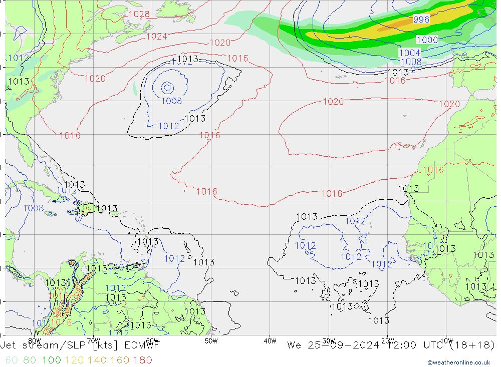 Jet Akımları/SLP ECMWF Çar 25.09.2024 12 UTC