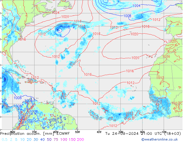 Precipitation accum. ECMWF Tu 24.09.2024 21 UTC