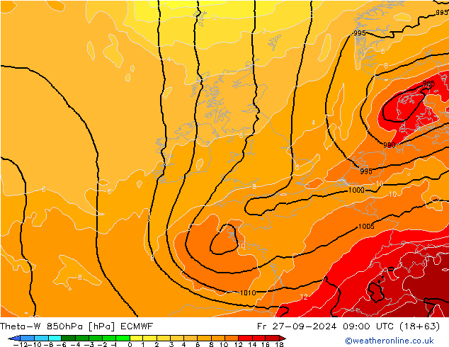 Theta-W 850hPa ECMWF Cu 27.09.2024 09 UTC