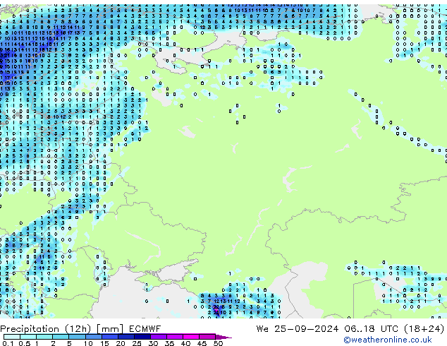 осадки (12h) ECMWF ср 25.09.2024 18 UTC