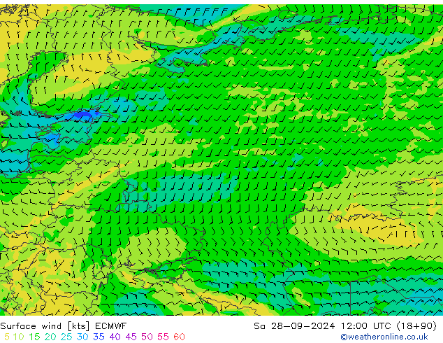 Viento 10 m ECMWF sáb 28.09.2024 12 UTC