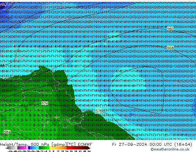 Z500/Rain (+SLP)/Z850 ECMWF vie 27.09.2024 00 UTC