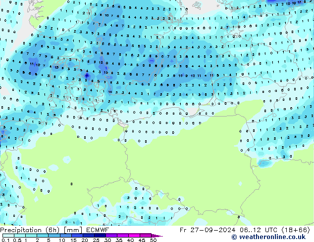 Z500/Rain (+SLP)/Z850 ECMWF Fr 27.09.2024 12 UTC