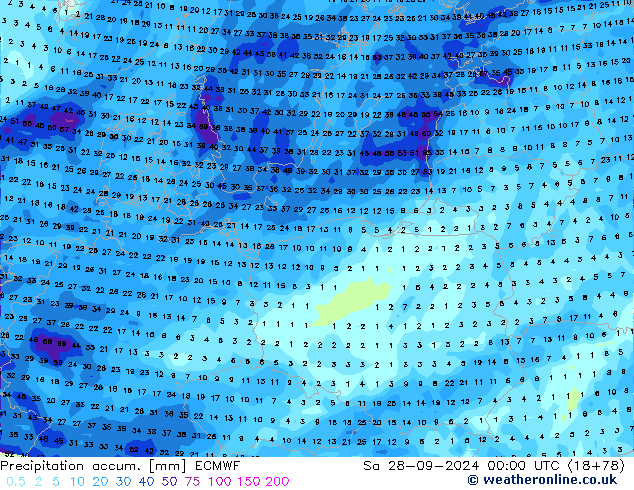 Precipitation accum. ECMWF Sa 28.09.2024 00 UTC