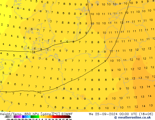 Z500/Yağmur (+YB)/Z850 ECMWF Çar 25.09.2024 00 UTC