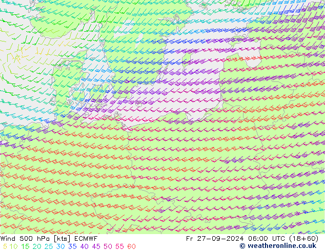 Wind 500 hPa ECMWF Fr 27.09.2024 06 UTC